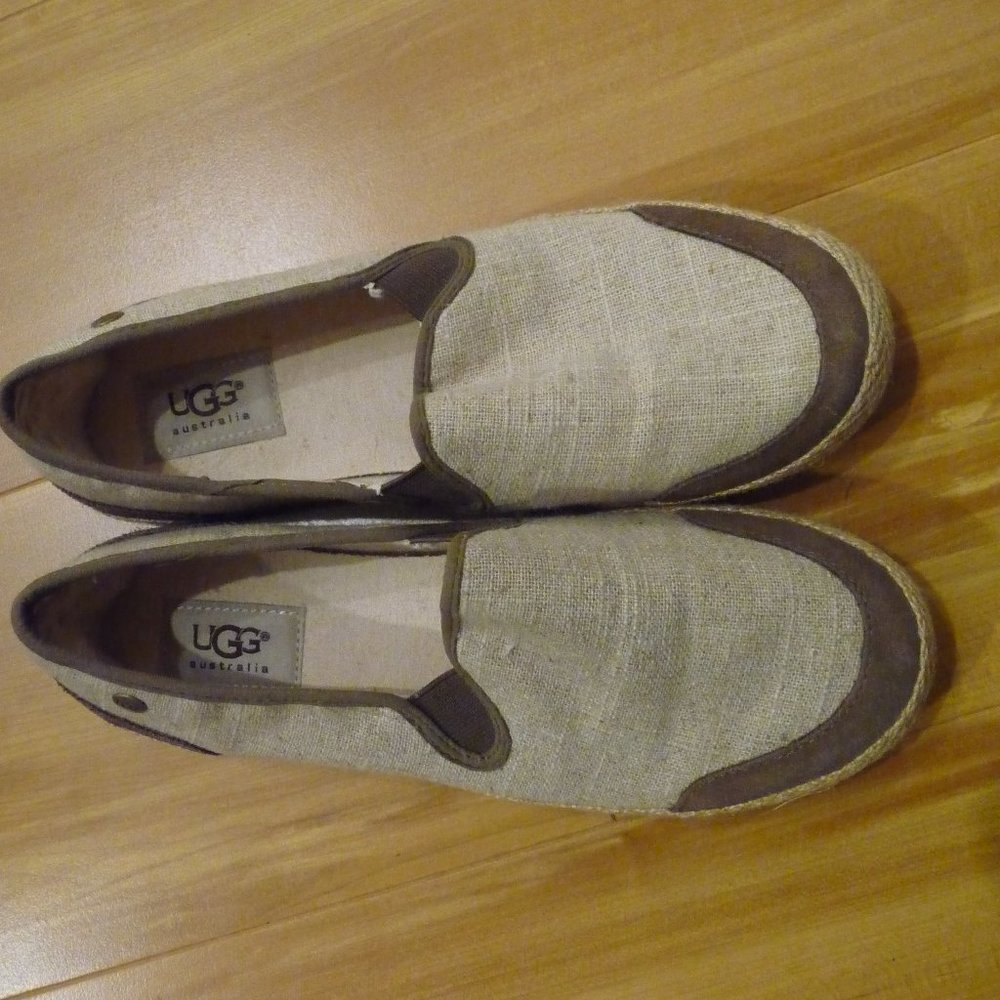 UGG  WOMEN BEIGE CANVAS COLORBLOCK  ESPADRILLES  SIZE 7 NEW